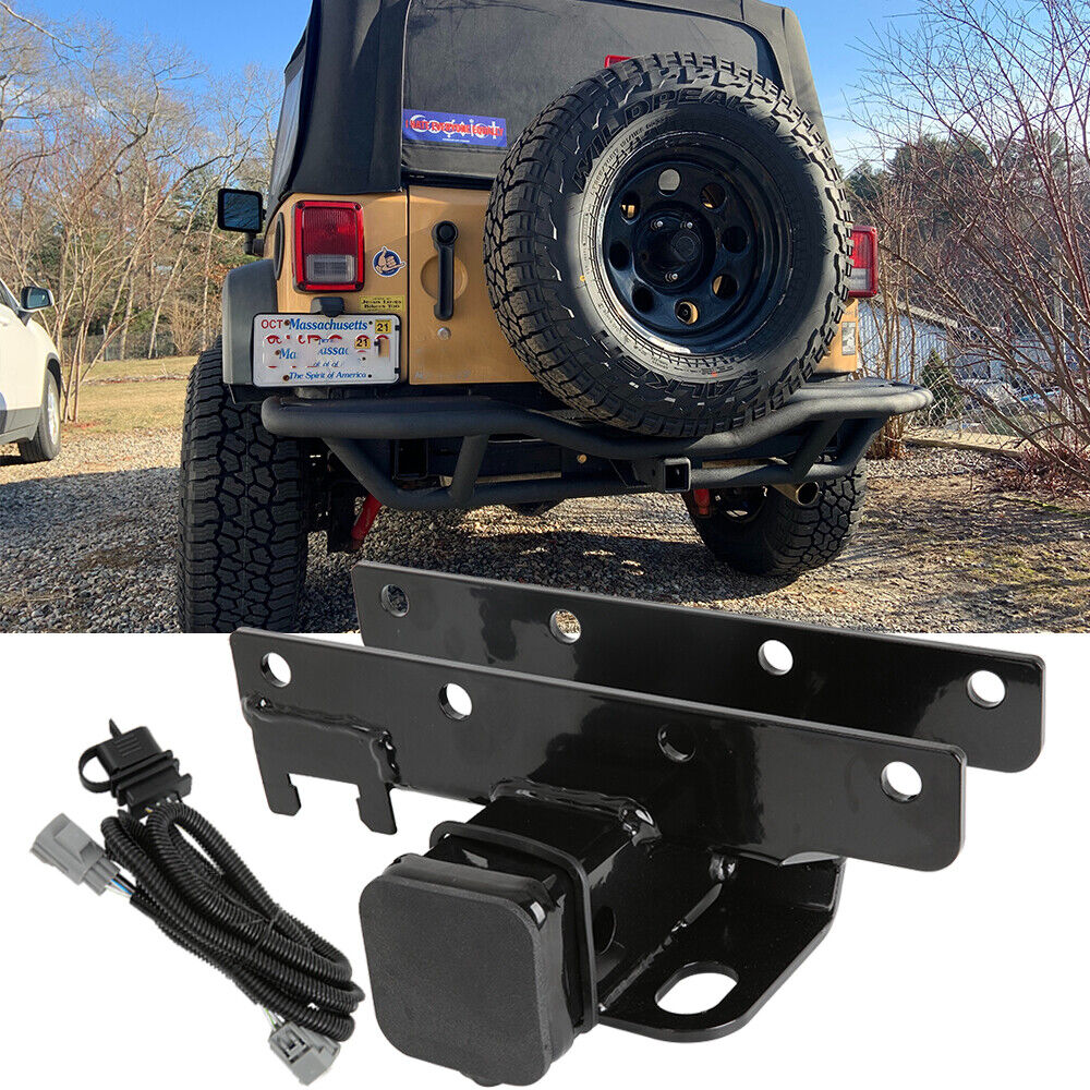 2 Rear Bumper Tow Trailer Hitch Receiver Kit For 07-18 Jeep Wrangler JK  +Wiring