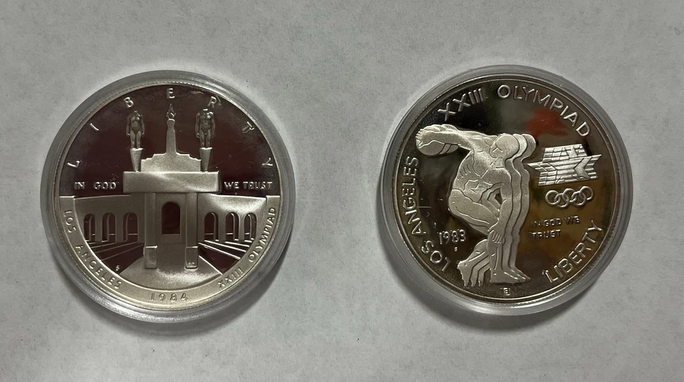 1983 & 1984 LA Olympics Silver Proof Commemorative 2 Coin Set - Image 2 of 4