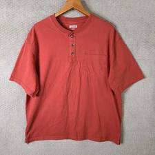 Duluth Trading Co Shirt Mens Large Red Relaxed Fit Longtail T Henley Cotton