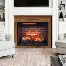 28 In. Freestanding Electric Fireplace with Remote, Removable Caster Wheel and L