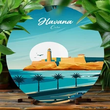 8x8 Inch Vintage Havana Cuba Metal Sign with Coastal Landscape