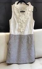 Loft Sleeveless Dress White Top With Ruffle V Neck & Black White Skirt Sz 4