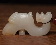 Certified Natural Hetian Jade Hand-carved Exquisite Pig Dragon Pendants 14295