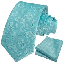 Ties for Men Paisley Tie and Pocket Square Woven Classic Floral Mens F3-blue