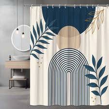 Modern Boho Shower Curtain with Abstract Design and Leaf Patterns