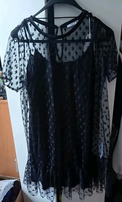 Neues edc by Esprit Kleid Gr. 42 mit Etikett Schwarz Sterne Transparent NP: 60  