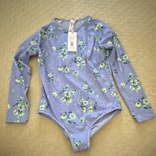 Vineyard Vines Girls Long Sleeve Zip One Piece Swimsuit M 12-14 Floral Purple
