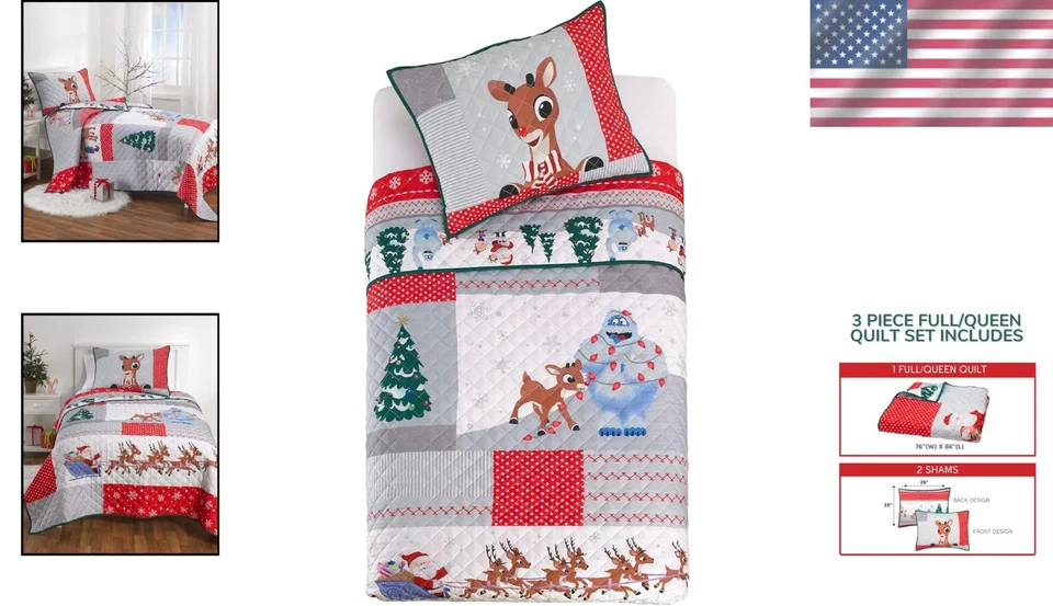 Комплект постельного белья на праздничную тему Rudolph, полный/размер Queen, 3 штуки - Изображение 2 из 4