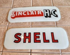 2 curved front AD GLASS gas station Pump Sign SINCLAIR H-C & SHELL