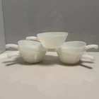Set of 5 Vintage Milk Glass Anchor Hocking, Fire King Soup Bowls With Handles