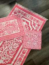 Sears vintage 70s pink white made USA rose floral towel set deadstock new