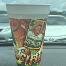 McDonald’s Reusable Plastic Cup Tumbler w/ White Lid, Multicolor “BEBOTE”
