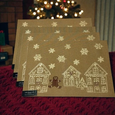 Neu Pottery Barn Chilewich Lebkuchen Tischsets Weihnachten Urlaub 4er Set Neu mit Etikett - Bild 1 von 2