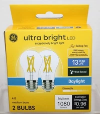 GE Ultra Bright 100w Repl LED Bulbs A15 Medium Base Daylight Ceiling Fan 2-Pack