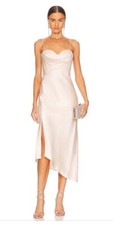 NWT Alice + Olivia Kiyoko Satin Asymmetrical Midi Dress in Champagne Size 4