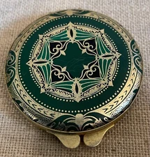 Vintage Powder Compact Green, Gold Black Design