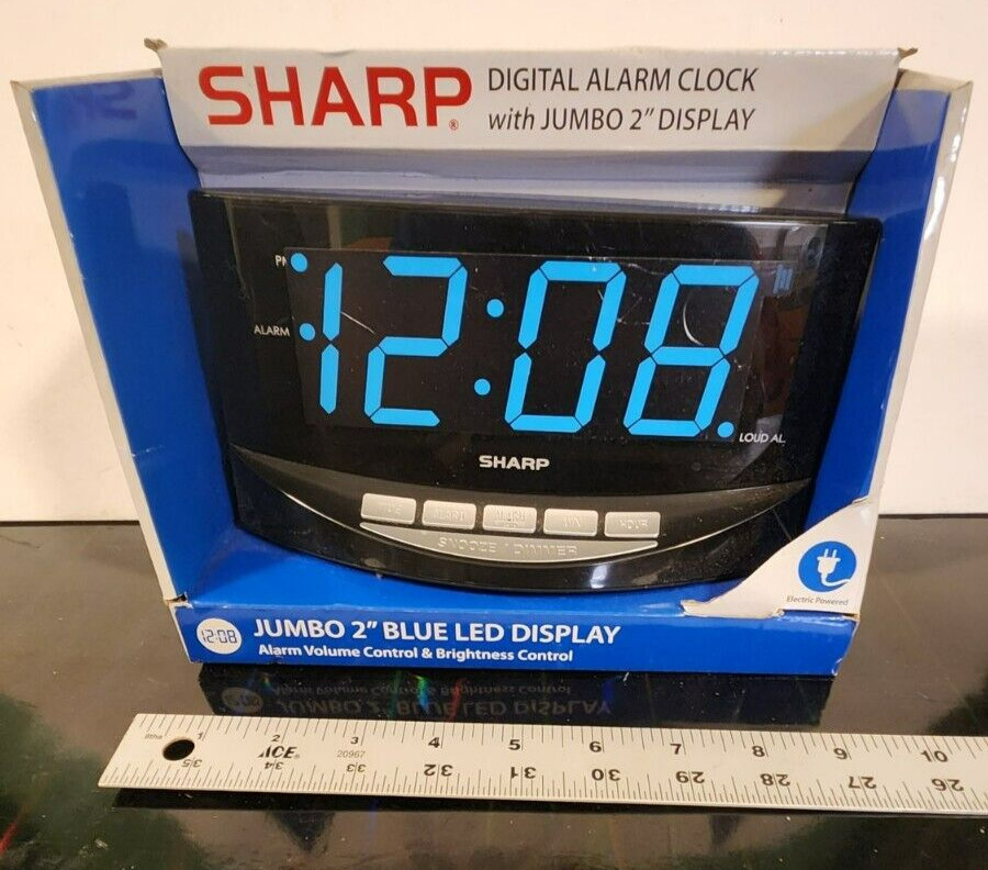 Sharp Digital Electric Alarm Clock with Jumbo 2" Blue LED Display - Brand New