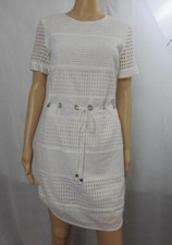 Michael Kors White Eyelet Lace Mini Dress Drawstring Waist SZ S NWT $175