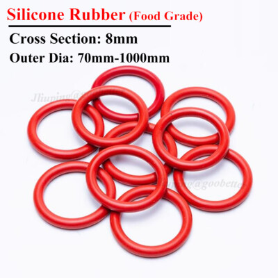 Lebensmittelecht O Ring Rot Silikon 8 mm Stärke OD 70-1000mm Dichtring O-Ringe