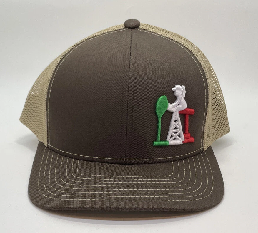 Oil Field Hat Mexico Flag Brown With Tan Mesh SnapBack Trucker Hat OSFA