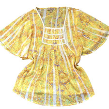 Nine West Vintage America "Dawn" BOHO Sheer Yellow Top Sz S #220K