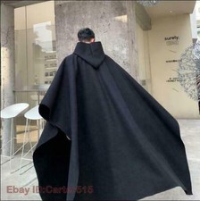 Men Fashion Hooded Wool Blend Black Pullover Oversize Cloak Cape Coat Ourwear