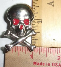 Skull & Crossbones pin chrome vintage collectible old biker vest pinback large