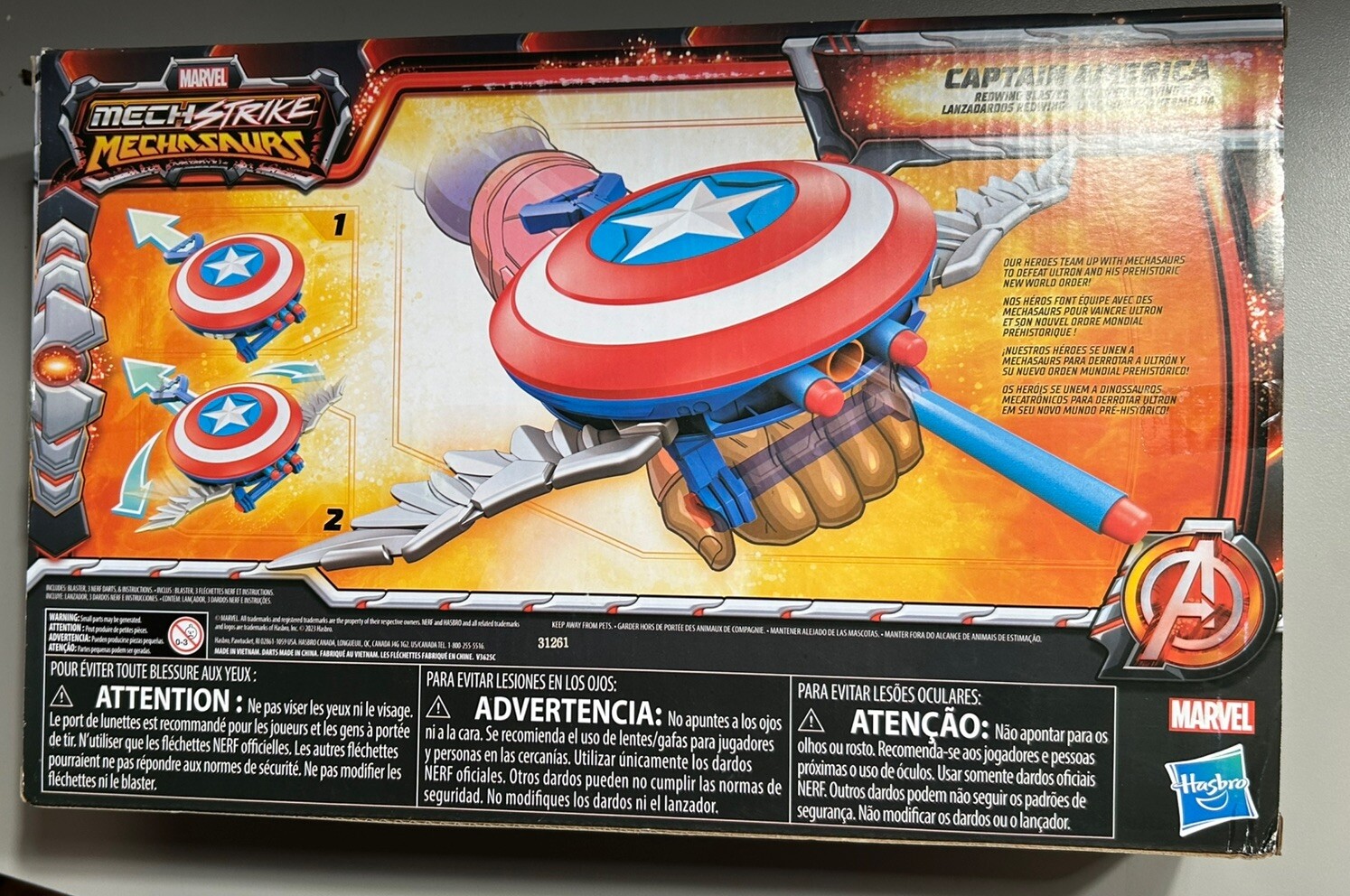 Nerf Gun Marvel MechStrike Mechasaurs Cpt.  America Redwing Blaster with Shield