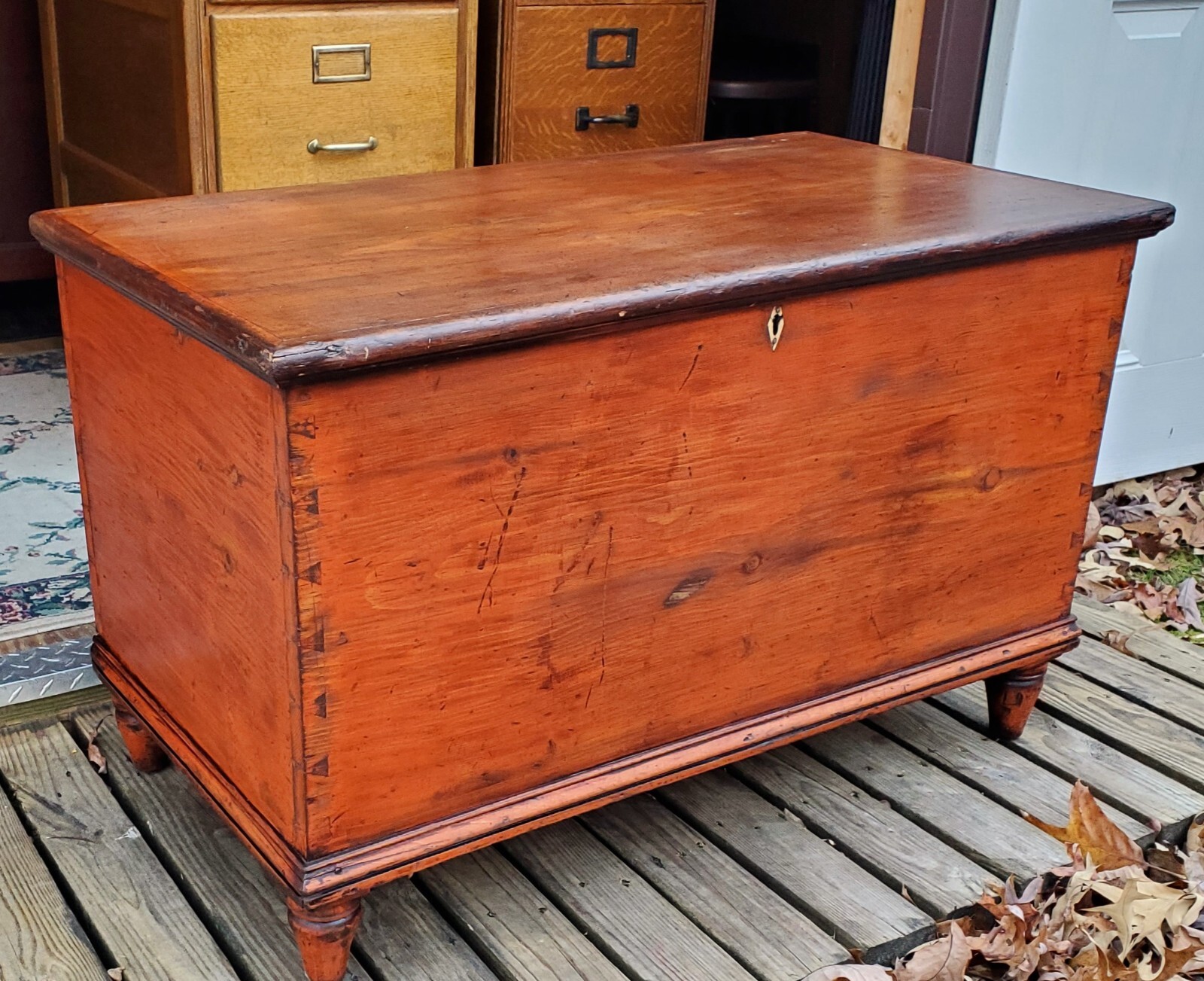 Antique 18th Century New England Pumpkin Pine Blanket Chest HIDDEN