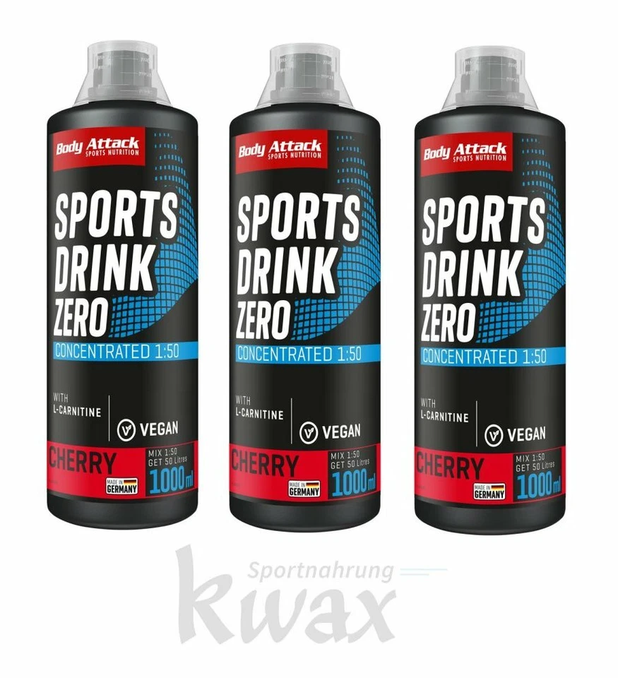 (EUR 12,73/L) 3er-Pack Body Attack Zero Sports Drink L-Carnitin 3 x 1000ml