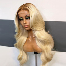 Ombre Blonde Body Wave Lace Front Wigs Dark Roots