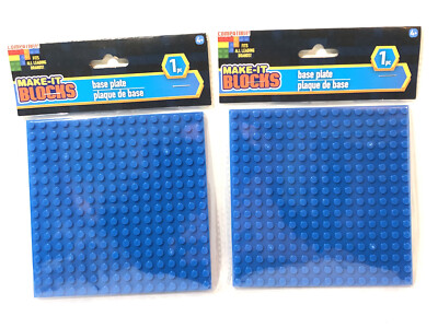 Make-It Blocks 5''x5'' Base Plate Lot (2) Blue. Compatible W/ Lego. New!