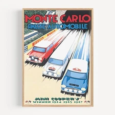 Monte Carlo - Mini Coopers - 1967 Racing Vintage Wall Art Print