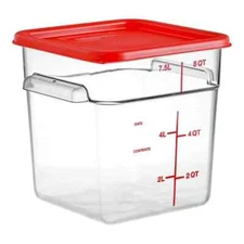 Vigor 8 Qt. Clear Square Polycarbonate Food Storage Container and Red Lid 6/Pack