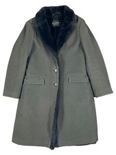 Etro Milano Coat Wool Cashmere Green Faux Fur Lining & Collar Made Italy 42 Uk10
