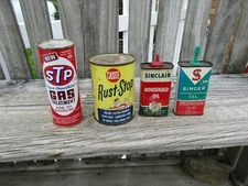 METAL OIL CAN COLLECTION/STP/CASITE/SINCLAIR/SINGER/RAT ROD GARAGE