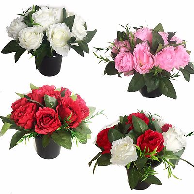 Rot Rosa & Weiß Crushed Rose Crem Töpfe, Grab Blumen Vase Denkmal Hommage