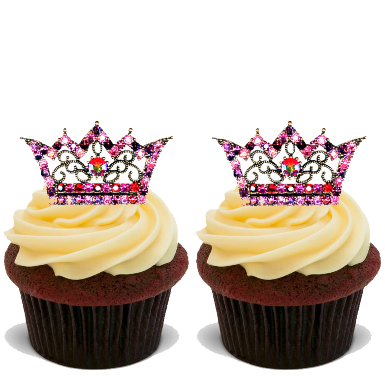 30x PRINCESS CROWN PREMIUM EDIBLE STAND UP RICE WAFER CAKE TOPPERS BIRTHDAY D1