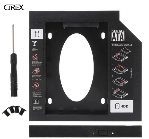 Second HDD Caddy 9.5/12.7mm 2.5" SATA Hard Drive Adapter Laptop CD/DVD-ROM Bay