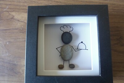 Kieselbild personalisiert nach Maß.Hängeboxgestell 'Chef' 12x12cm. 