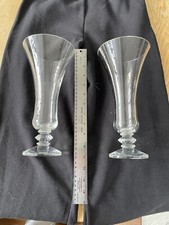 Glass Vases Clear W/ Prismatic Base 10” Ht X 5” Opening- Some Small Chips On Rim