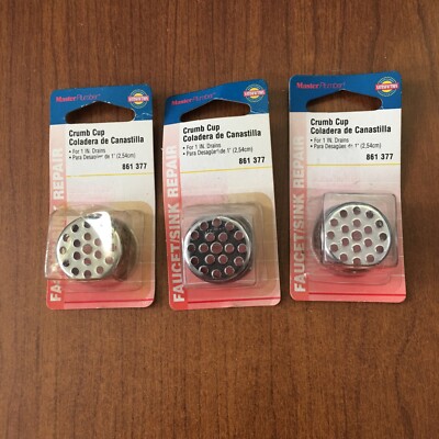 Master Plumber 861-377 Crumb Cup, Metal Chrome Finish, 1-In. Diameter Lot Of 3