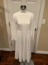 Zimmermann White Floral Embroidered Eyelet Long Sleeve Midi Dress, Size 0 (XS)