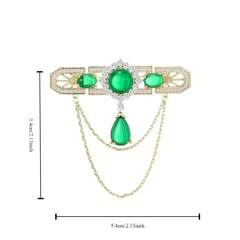 Retro Emerald Wedding Engagement Formal Brooch for Men's Pear Cut Lab Created - Image 4 of 4