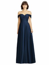 DESSY COLLECTION Midnight Off Shoulder Chiffon Pleated Dress Gown 10 Bridesmaid