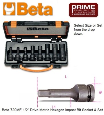 Beta 720ME 1/2'' Antrieb metrisch Sechskant Schlagschrauber-Bit Steckschlüssel & Satz 5-19 mm