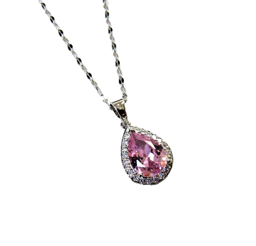 Silver Plated Pink Teardrop Charm Necklace Set Wedding Prom Bridal Evening #4469 - 第 7/7 張圖片