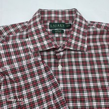 Lauren Ralph Lauren Mens 18 34/35 Classic Fit Non Iron Plaid Dress Shirt Red
