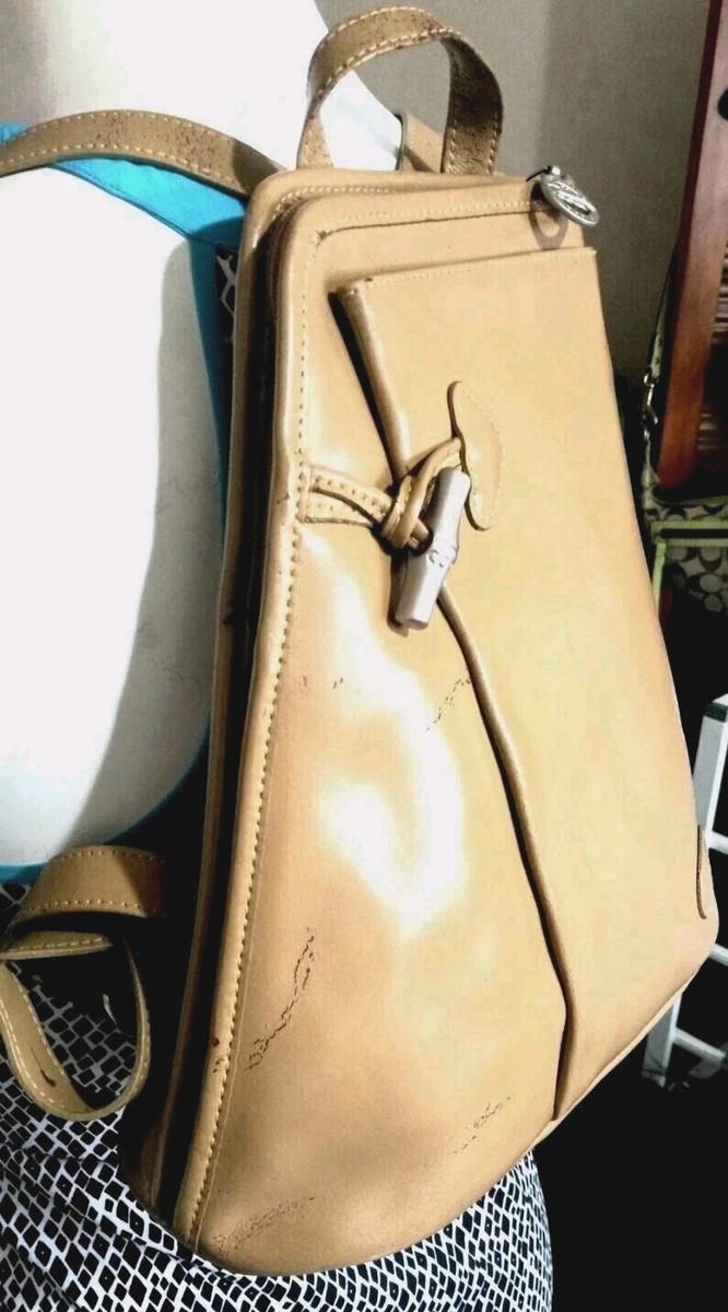 LONGCHAMP Paris Triangle Sling Backpack CAPPUCCINO CREME' Leather