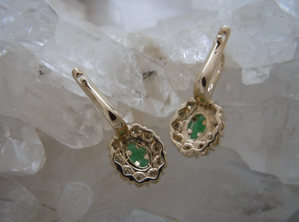 Gold🍀585 , 14k, Smaragd Diamant Ohrringe - Ohrhänger bicolor ⚜️ Vintage ⚜️ - Bild 4 von 4